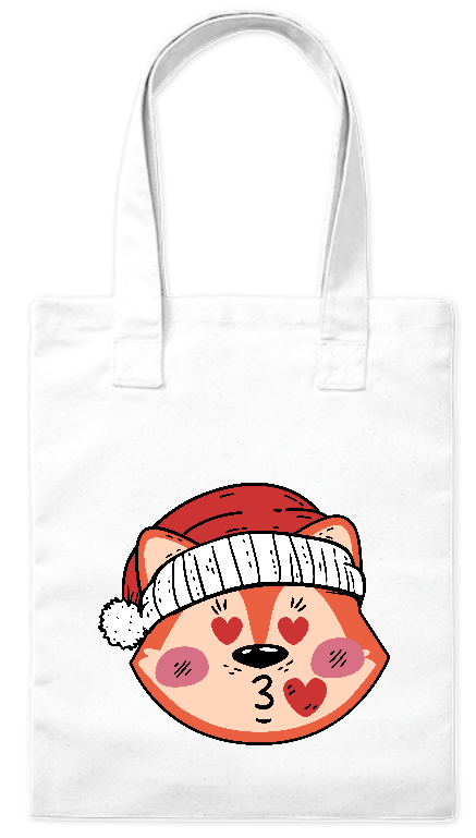 Torba bawełniana eko 220 g Bavenna „Lisek w czapce Mikołaja”  z liskiem z sercowym buziakiem i w czapce mikołaja