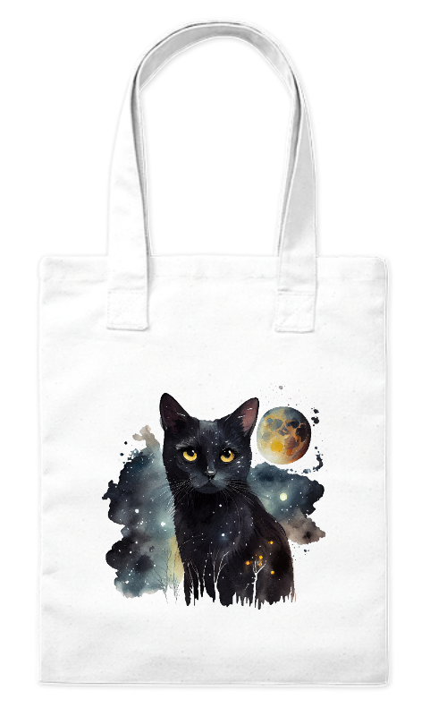 torba bawelniana eko czarny kot i księżyc bavenna biala