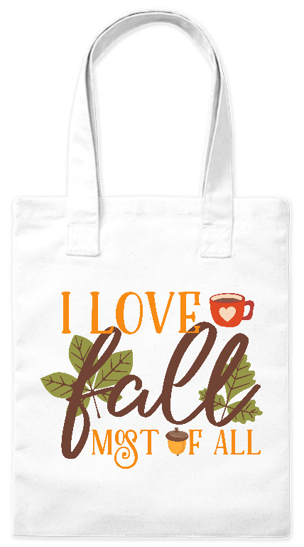Biała torba bawełniana „I Love Fall Most of All” z jesiennym napisem